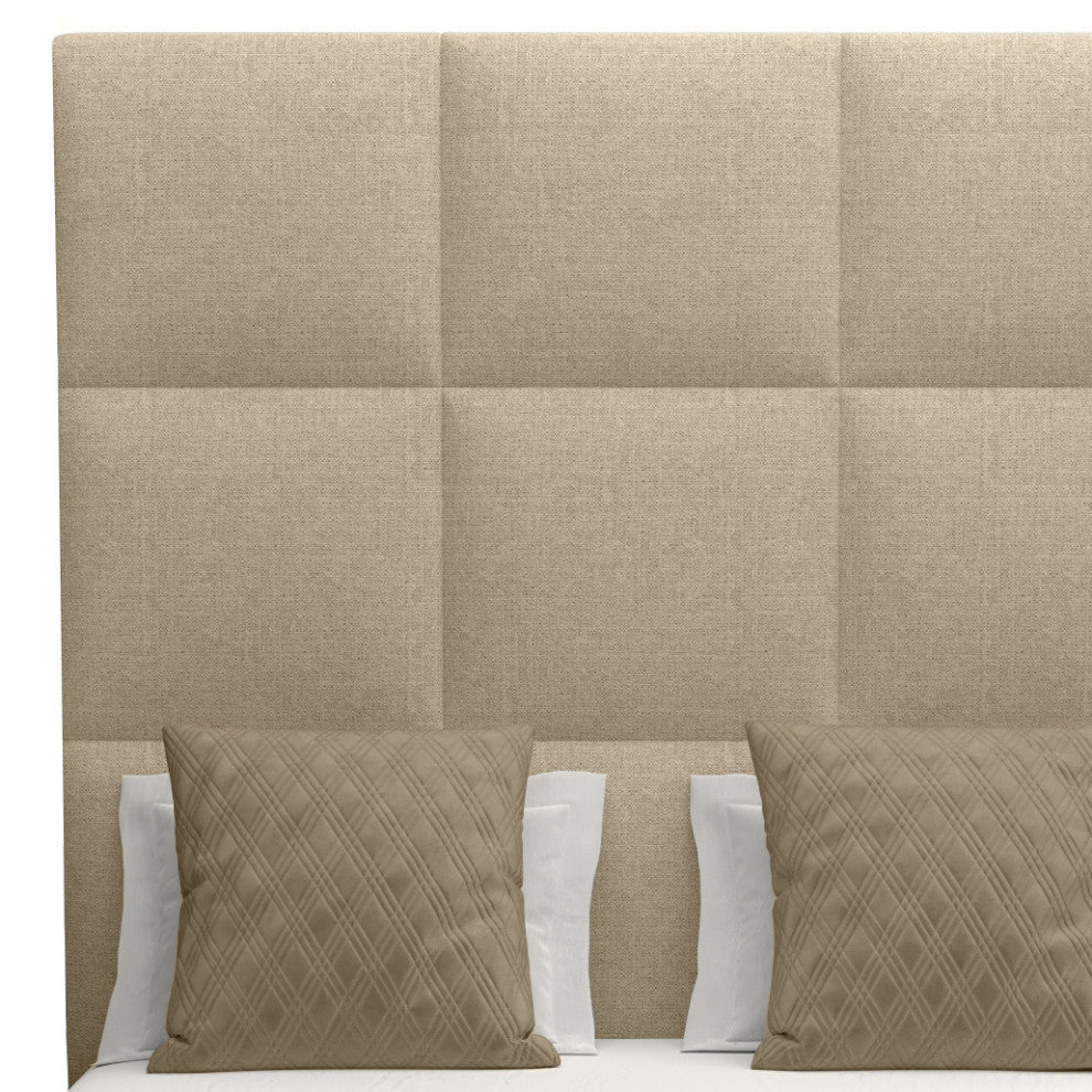 Nativa Interiors Moyra Square Tufted Bed, Flax, King, Headboard: High