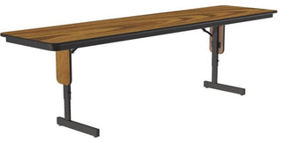 Correll Adjustable Height 3/4" High Pressure Folding Seminar Table in Medium Oak