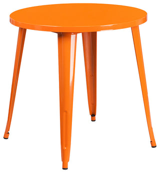 30" Round Orange Metal 3-Piece Table Set With 2 Vertical Slat Back Chairs