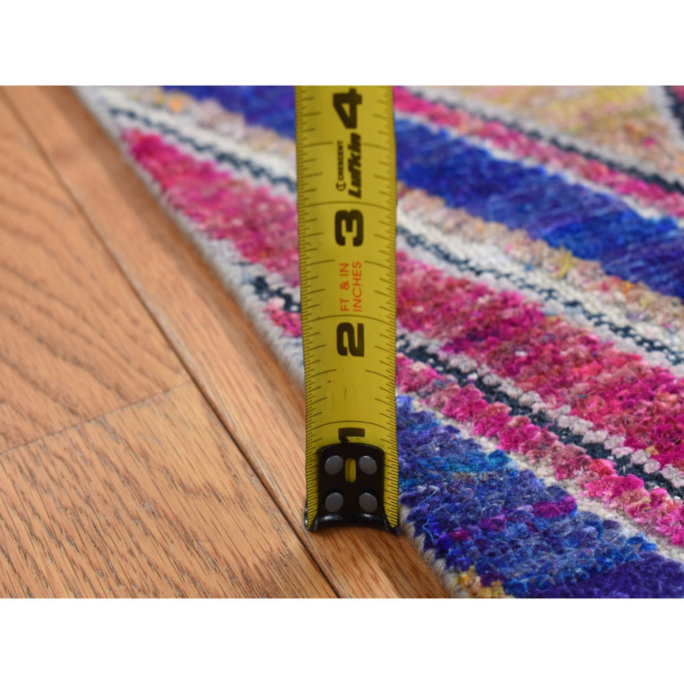 Hot Pink, Hand Knotted, Chevron Design, Silk With Wool, Rug, 4'x6'2"
