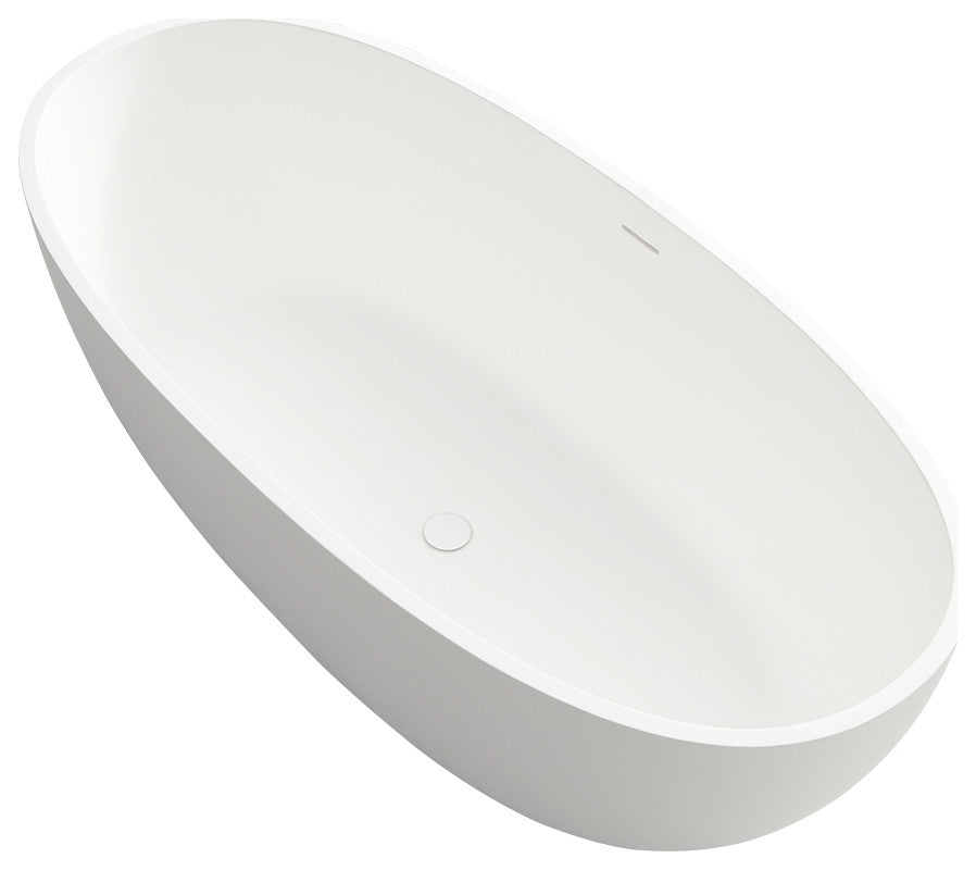 Stone Resin Solid Surface Freestanding Bathtub, White, 61"