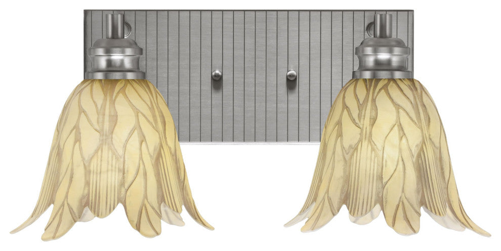 Edge 2-Light Bath Bar, Brushed Nickel Finish, 7" Vanilla Leaf Glass
