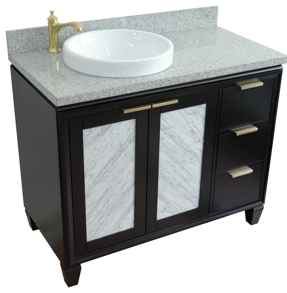 43" Single Vanity, Black Finish With Gray Granite
