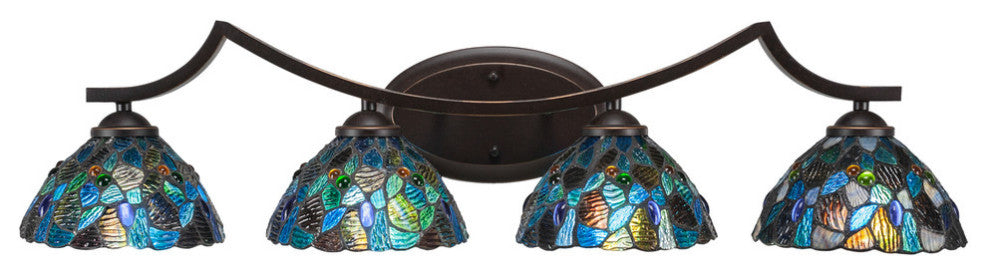 Zilo 4 Light Bath Bar, Dark Granite Finish, 7" Blue Mosaic Tiffany Glass