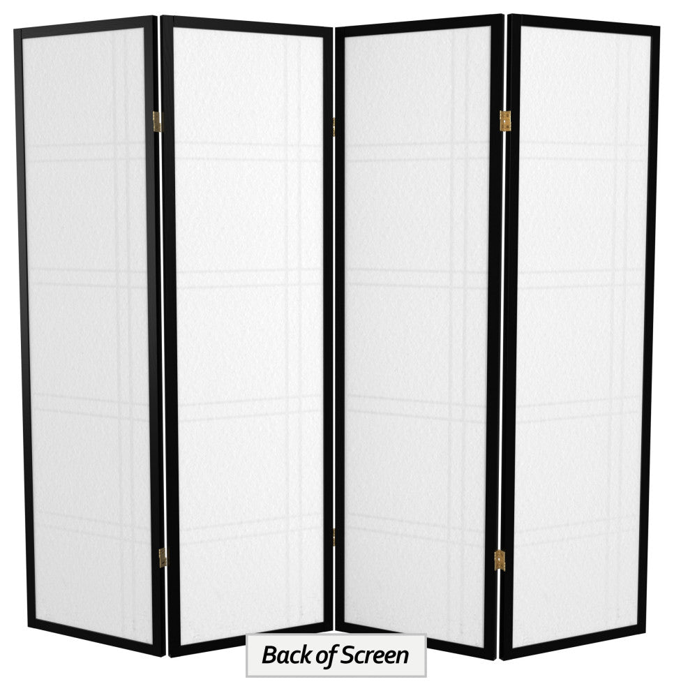5' Tall Double Cross Shoji Screen, Black, 4 Panels