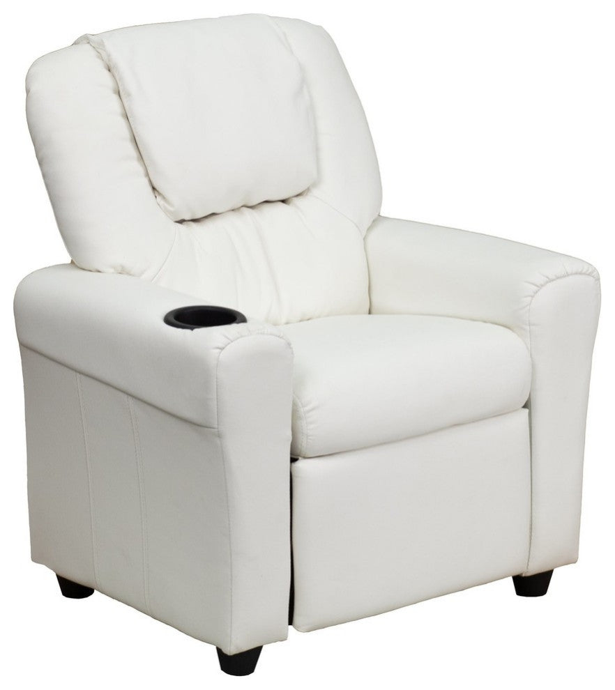 Kids Recliner With Cup Holder And Headrest, White