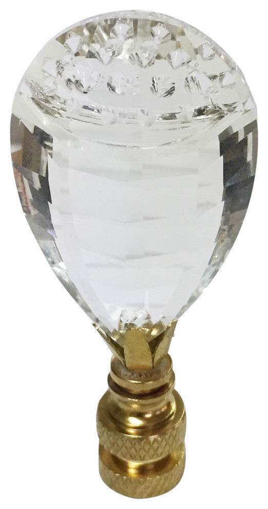 Balloon Drop Clear K9 Crystal Lamp Finial with Polished Brass Base, Single