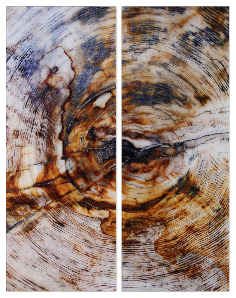 "Impact" Abstract Wall Art Frameless Free Floating Tempered Glass Print Set of 2