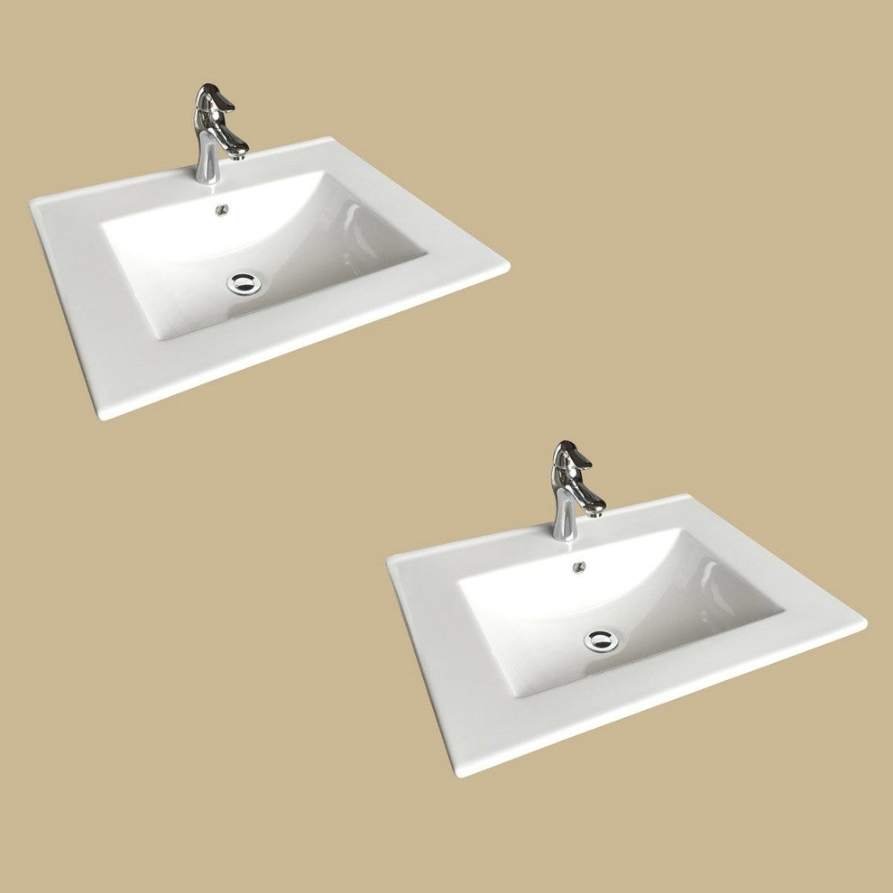 White Porcelain Drop In Sink with Chrome Faucet and Sink Drain Pack of 2