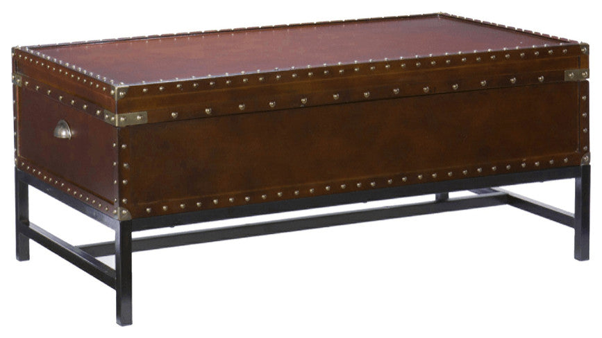 42" Brown Manufactured Wood And Metal Rectangular Coffee Table