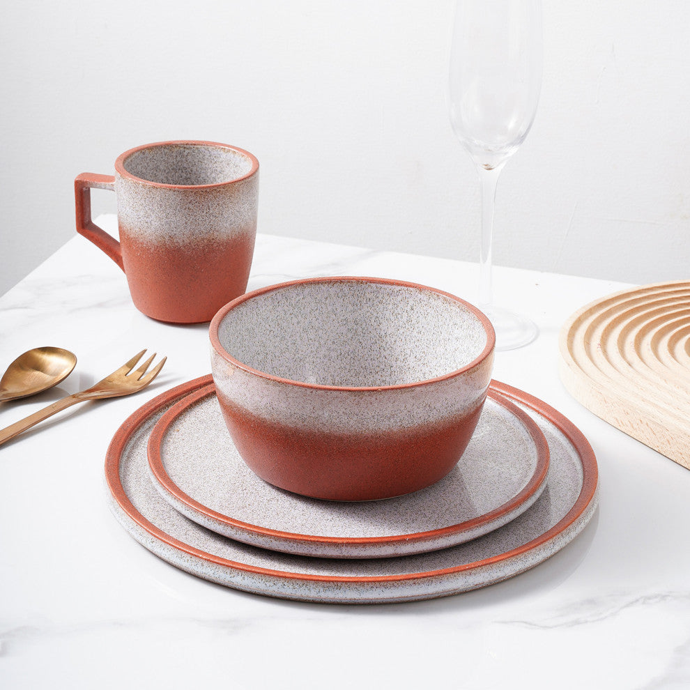 Stone Lain Vince Stoneware 16 Piece Dinnerware Set, Red
