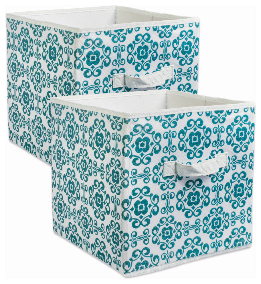 Nonwoven Polyester Cube Scroll Teal Square 13"x13"x13", Set Of 2