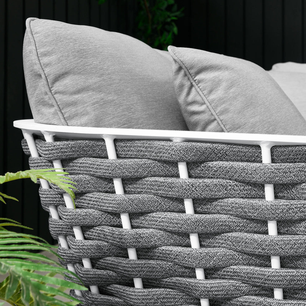 Lounge Sectional Sofa Chair Set, White Gray, Aluminum, Modern, Outdoor