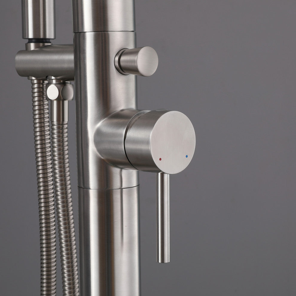 Free Standing Outdoor Shower with Handheld Shower, Brushed Nickel