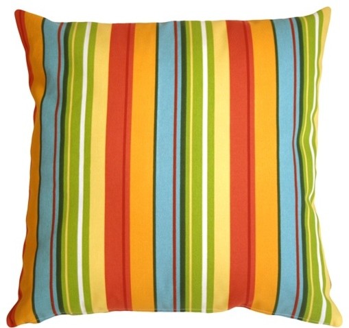 Pillow Decor - Bistro Stripes Azalea 20 x 20 Outdoor Pillow
