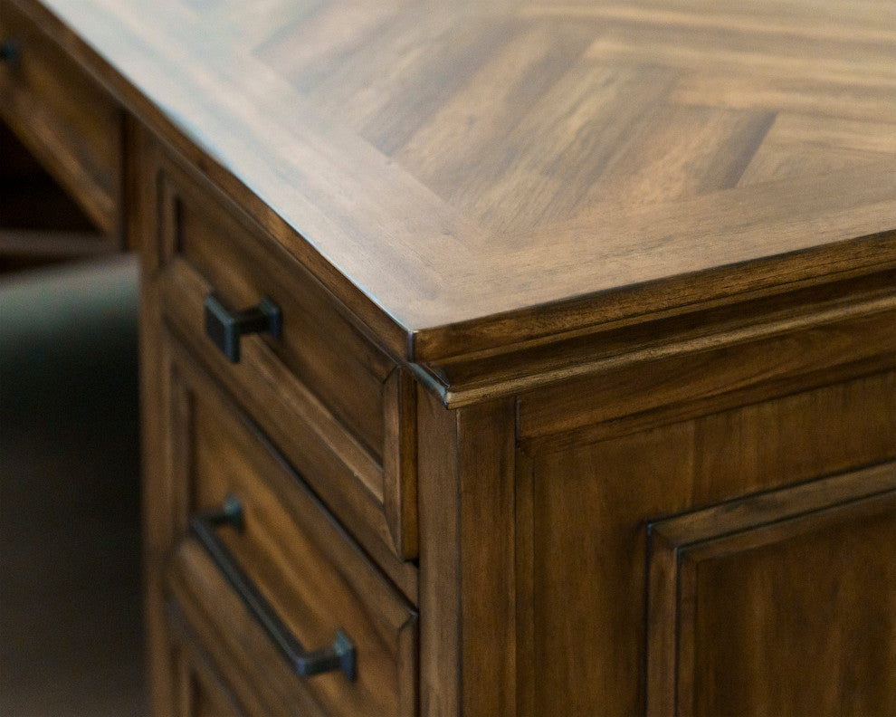 Traditional Wood L-Desk and Return Writing Table and Return Office Brown