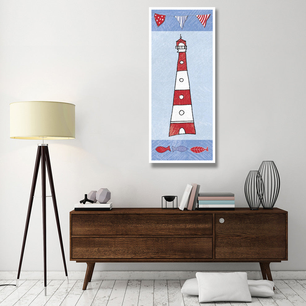 "Coastal Lighthouse I on Blue" Digital Paper Print by Farida Zaman, 26"x62"