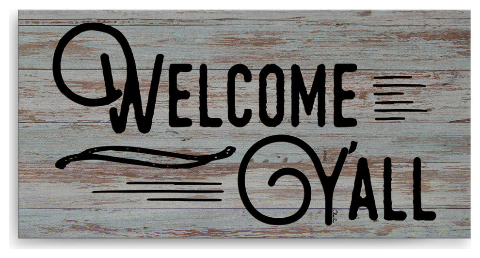Welcome Y'all' Farmhouse Wrapped Canvas Textual Wall Art