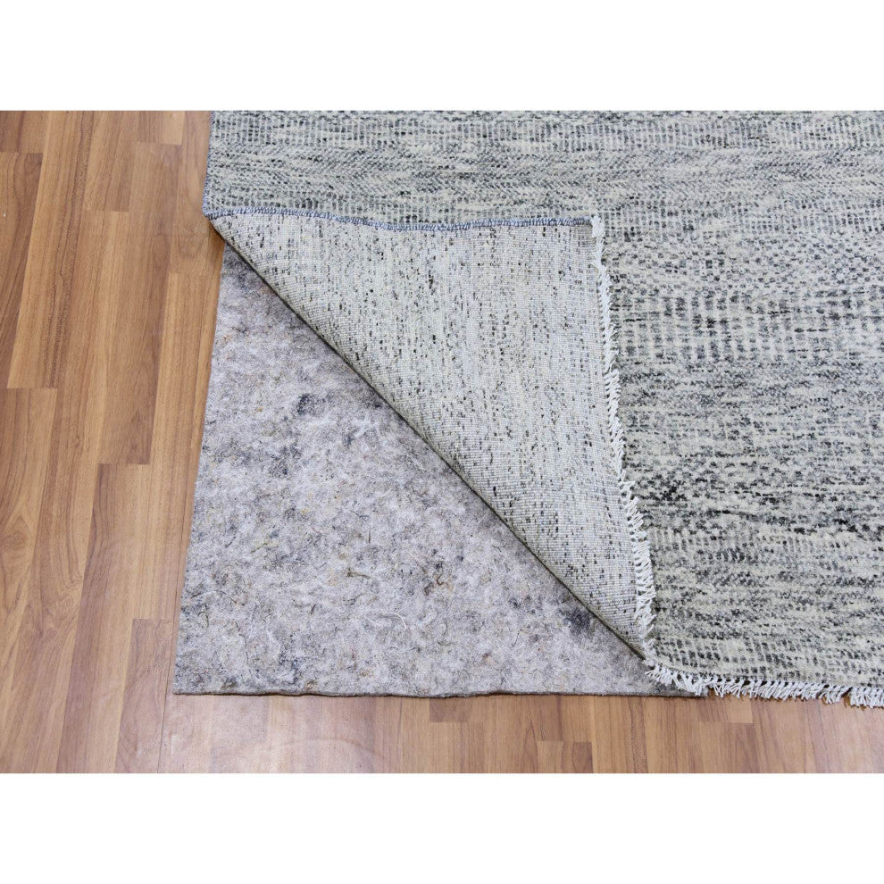 Silver Gray Undyed Wool Grass Design Hand Knotted Square Oriental Rug 8'x8'