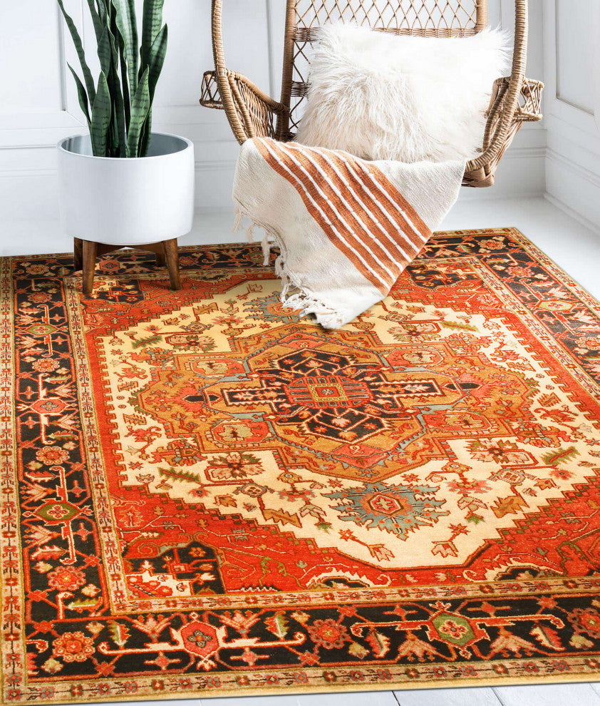 Hand-Knotted Wool Ivory Traditional Oriental Serapi Rug, 9' X 12'
