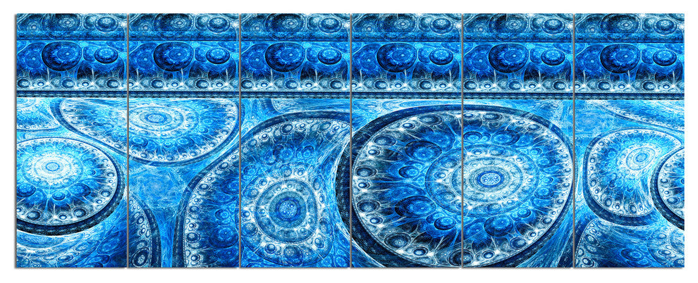 Blue Living Cells Fractal Design, Abstract Canvas Art Print, 70"x28", 6 Panels