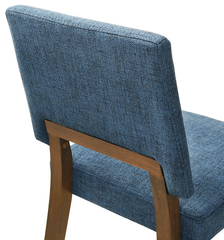 Channell Wood Dining Chair in Walnut Finish with Blue Fabric - Set of 2