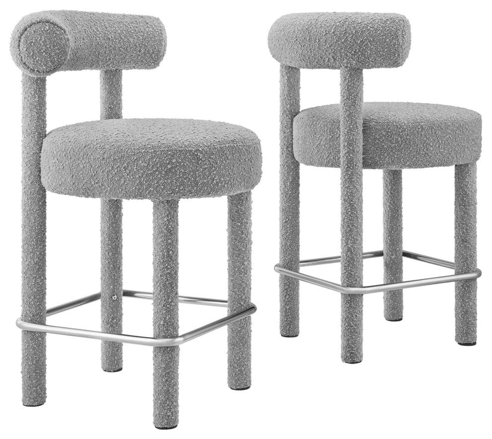 Toulouse Boucle Fabric Counter Stool - Set of 2 - Light Gray Silver