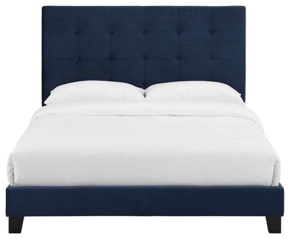 Modway Melanie King Tufted Button Velvet Platform Bed in Midnight Blue