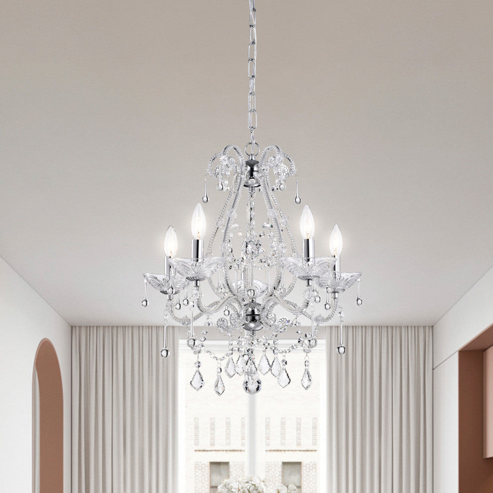 Alice 5-Light Chrome and Crystal Candle Style Chandelier Glam Lighting