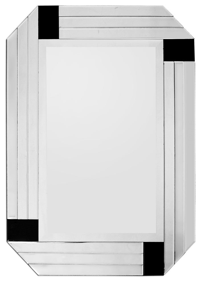 Silver Round Mirror With Black Corners