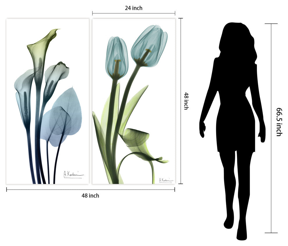 Lily and Blue Tulips Frameless Free Floating Tempered Glass Graphic Wall Art Set