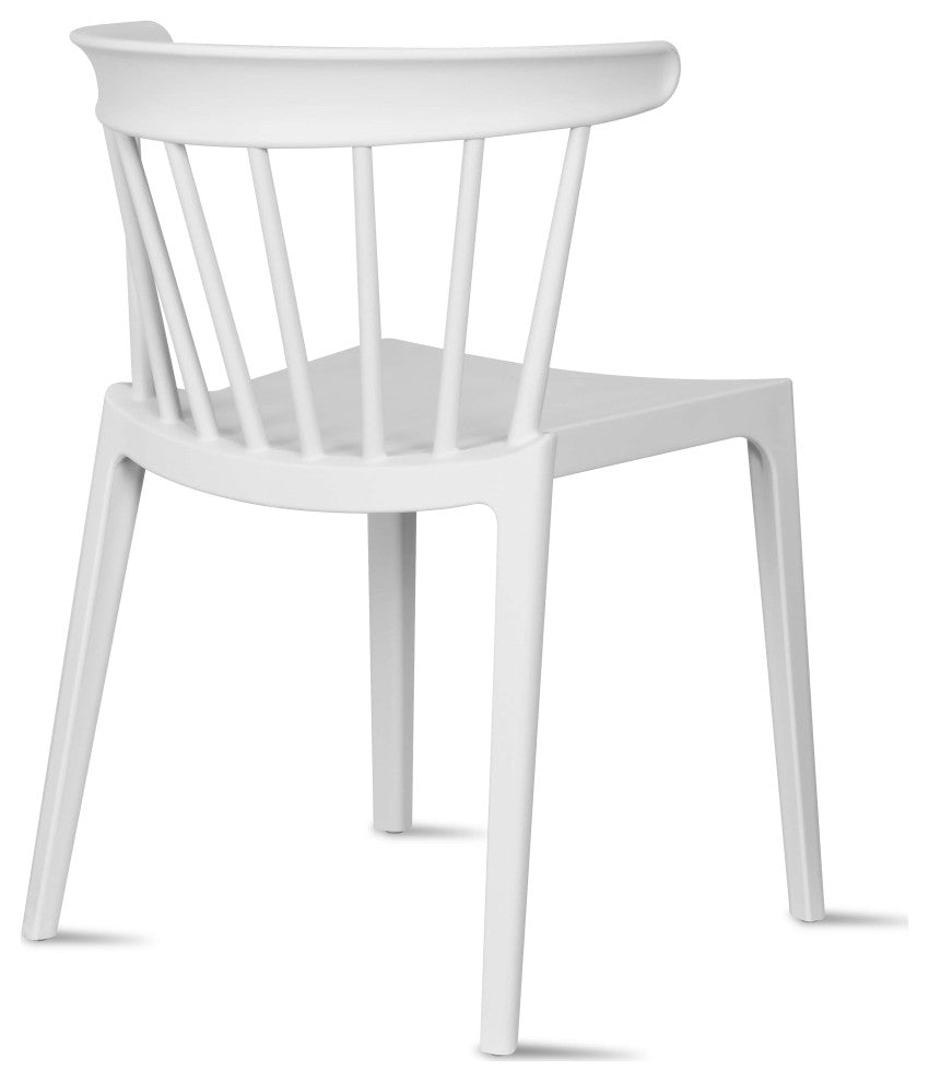 Dining Elbow Side Chair, Plastic Indoor/Outdoor Stackable Slat Back Patio Chair, White