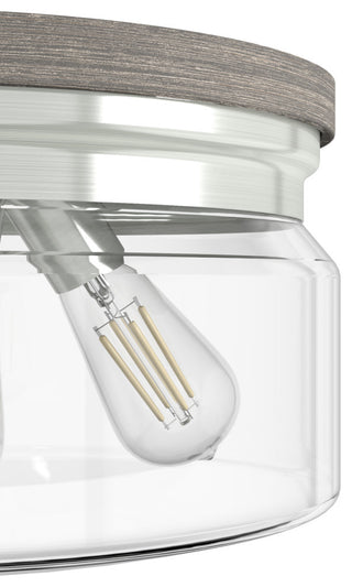 Hunter Devon Park Brushed Nickel and Grey Wood 3 Light Flush Mount Ceiling Light