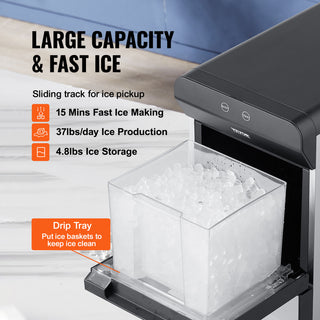 VEVOR Nugget Ice Maker Countertop 37Lbs/24H Portable Ice Cube Machine Self-Clean