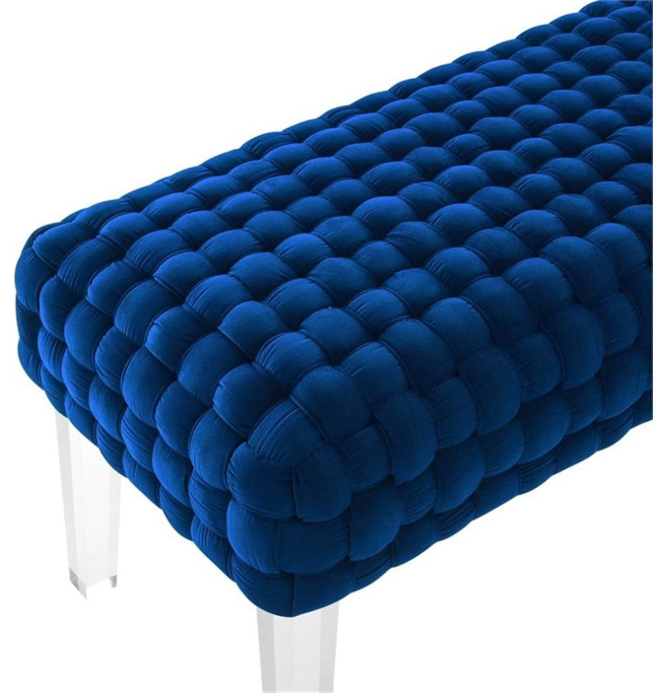Prologue Woven Performance Velvet Ottoman, Navy