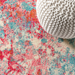 Contemporary POP Modern Abstract Area Rug, Blue/Red, 4 X 6