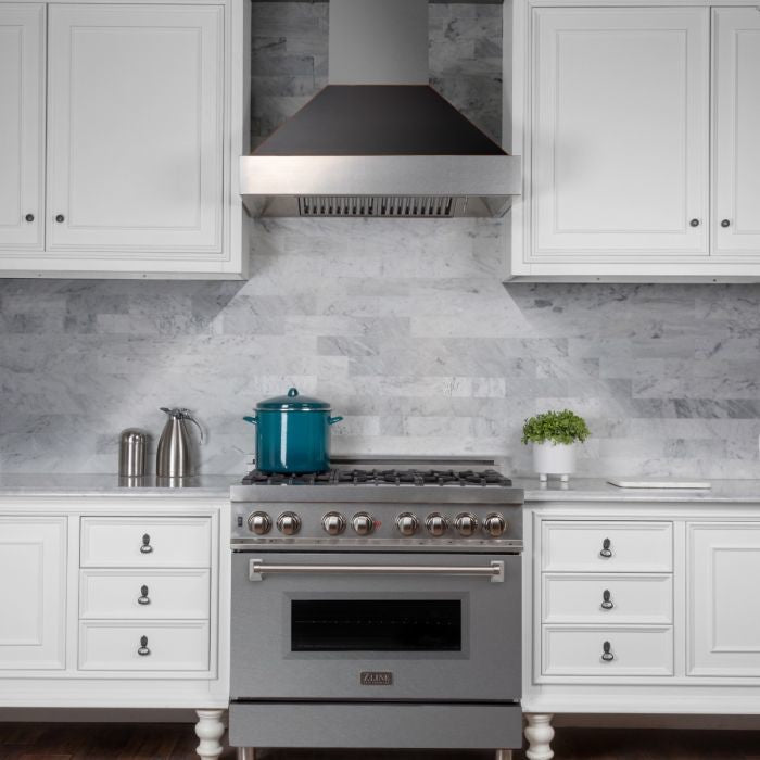 Ducted DuraSnow Stainless Steel Range Hood with Oil Rubbed Bronze Shell