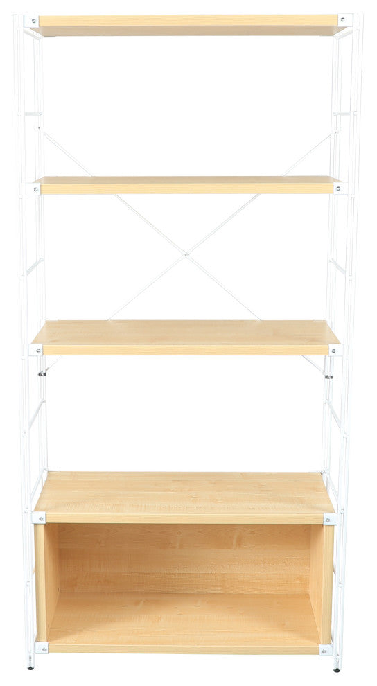 Brentwood 4-Tier Etagere Bookcase Wide Display Shelf with Steel Frame, Natural Wood