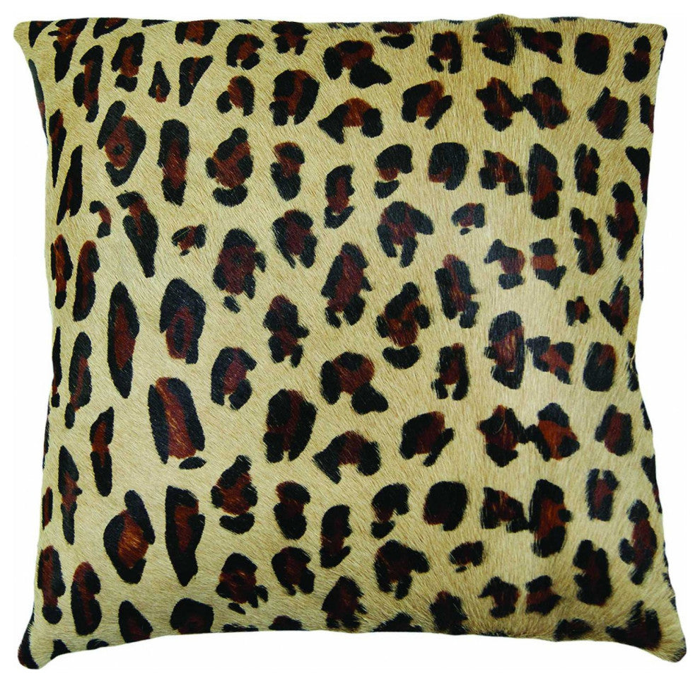 HomeRoots 18" x 18" x 5" Striking Leopard Torino Kobe Cowhide Pillow