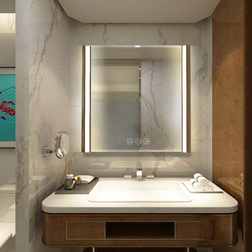 LED Antifog Bathroom Mirror, Dimmer, Adjustable Color, Brush Gold, 36x32
