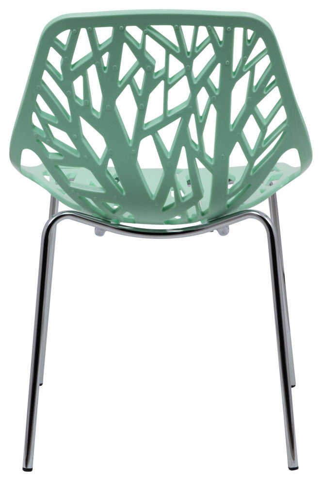 Leisuremod Asbury Plastic Stackable Dining Chair With Chromed Legs, Set of 2, Mint
