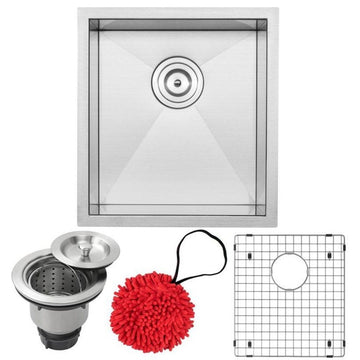 16" Zero Radius Undermount 16-Gauge Stainless Steel Kitchen and Bar Sink, Sink W
