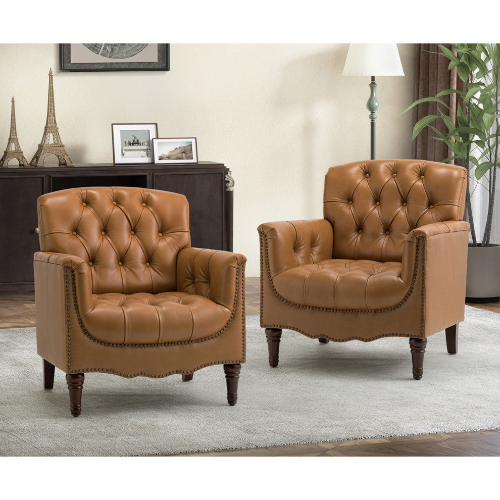 Bertram Genuine Leather Armchair Set of 2, Camel