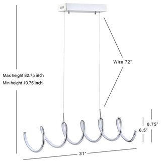 Ali 31" Dimmable Adjustable Integrated LED Metal Linear Pendant, Chrome