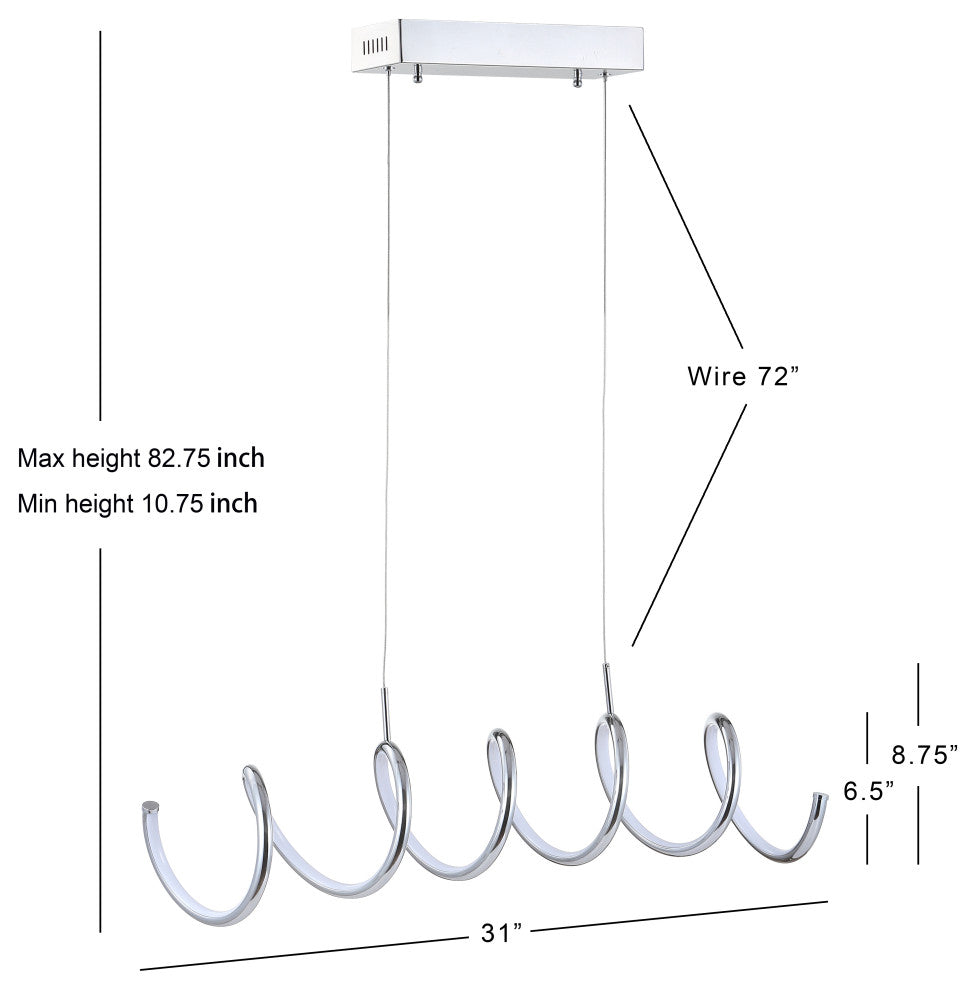 Ali 31" Dimmable Adjustable Integrated LED Metal Linear Pendant, Chrome