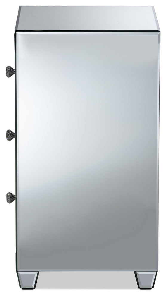 Ralston Contemporary Glam and Luxe Mirrored 3-Drawer Nightstand