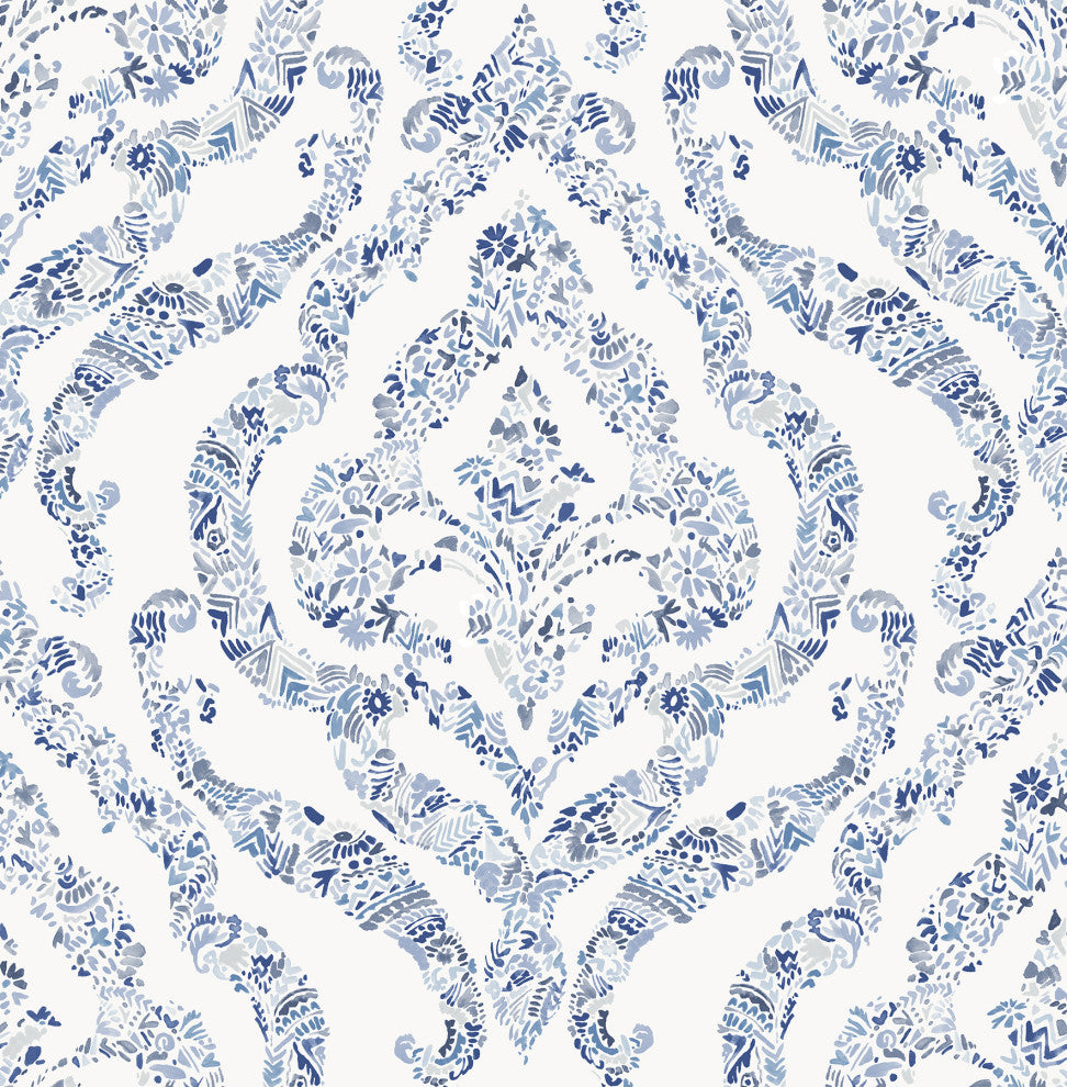 Featherton Blue Floral Damask Wallpaper Bolt
