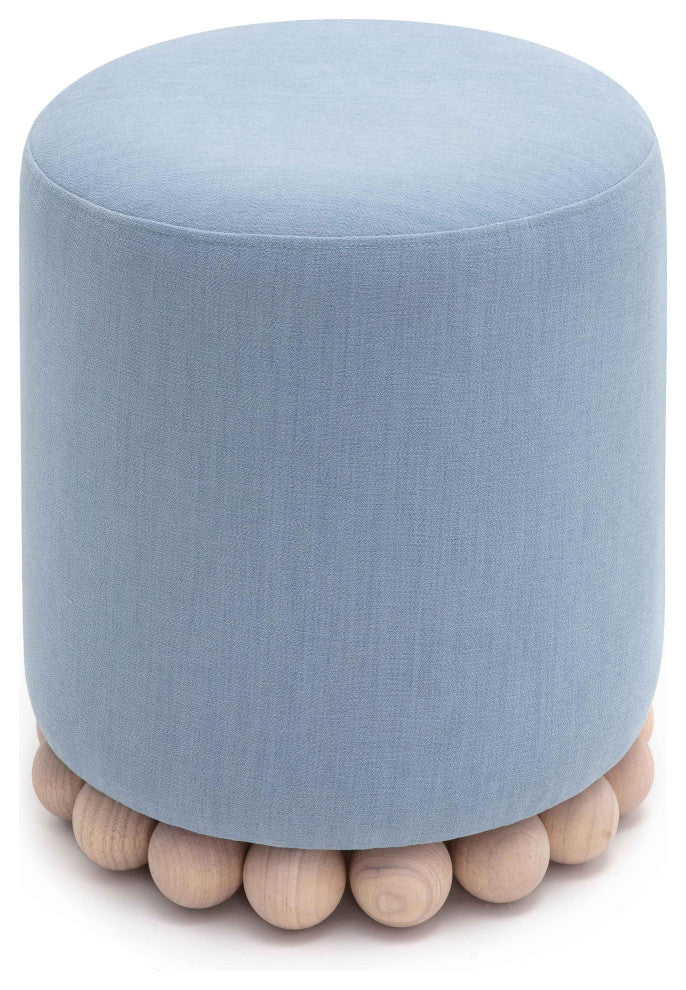 Dex Faded Blue Upcycled Fabric Ottoman