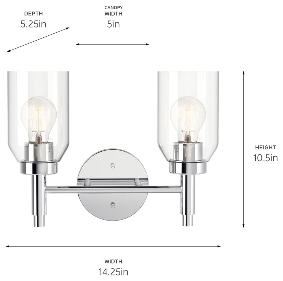 Madden Wall Sconce, Clear Glass, Chrome, 2 Light