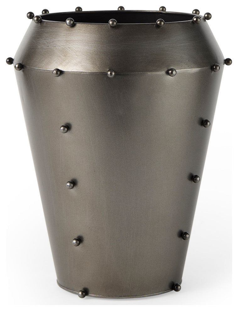 Elio 12.2H Large Gun Metal Gray Metal WithStuds Vase